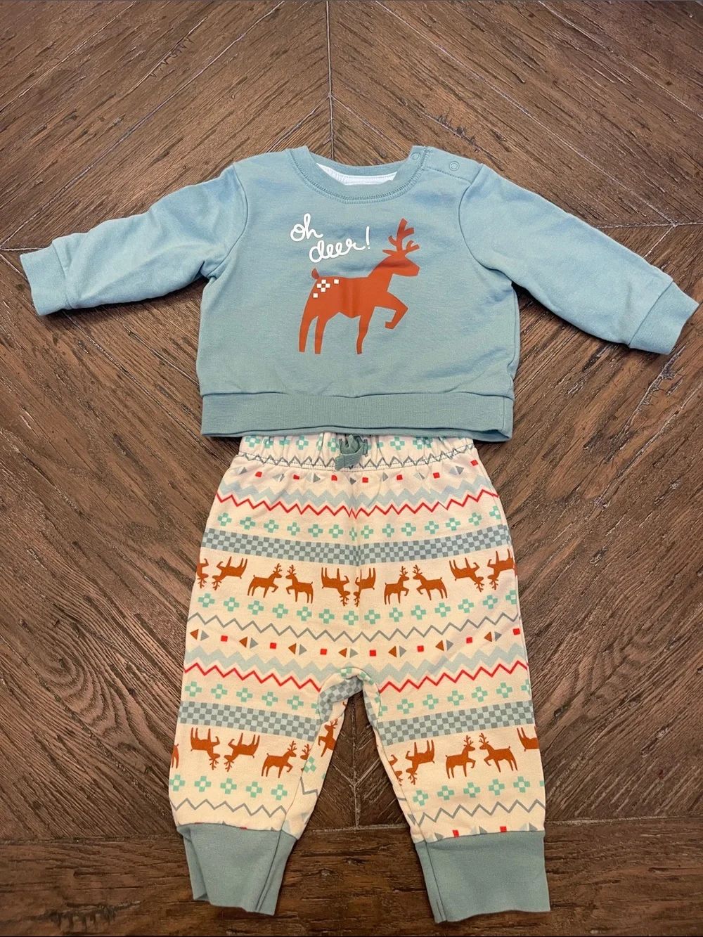 Cat & Jack Teal and Cream Reindeer Matching Set